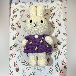 Just Dutch Miffy Monet Water Lilies Crochet Stuffed Bunny Toy Cream and Purple